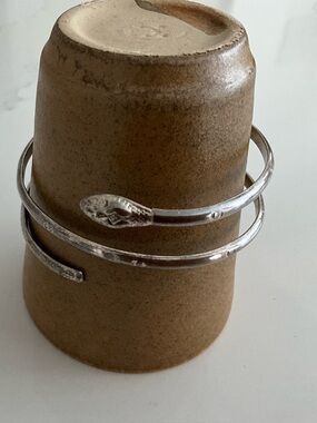 Sterling Silver Snake Head Cuff Bracelet - Silver